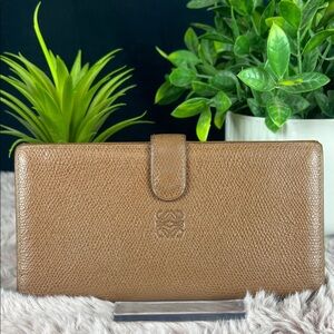 Loewe L16 Tan Grained Leather Long Wallet | Anagram Logo | Spain | VGUC